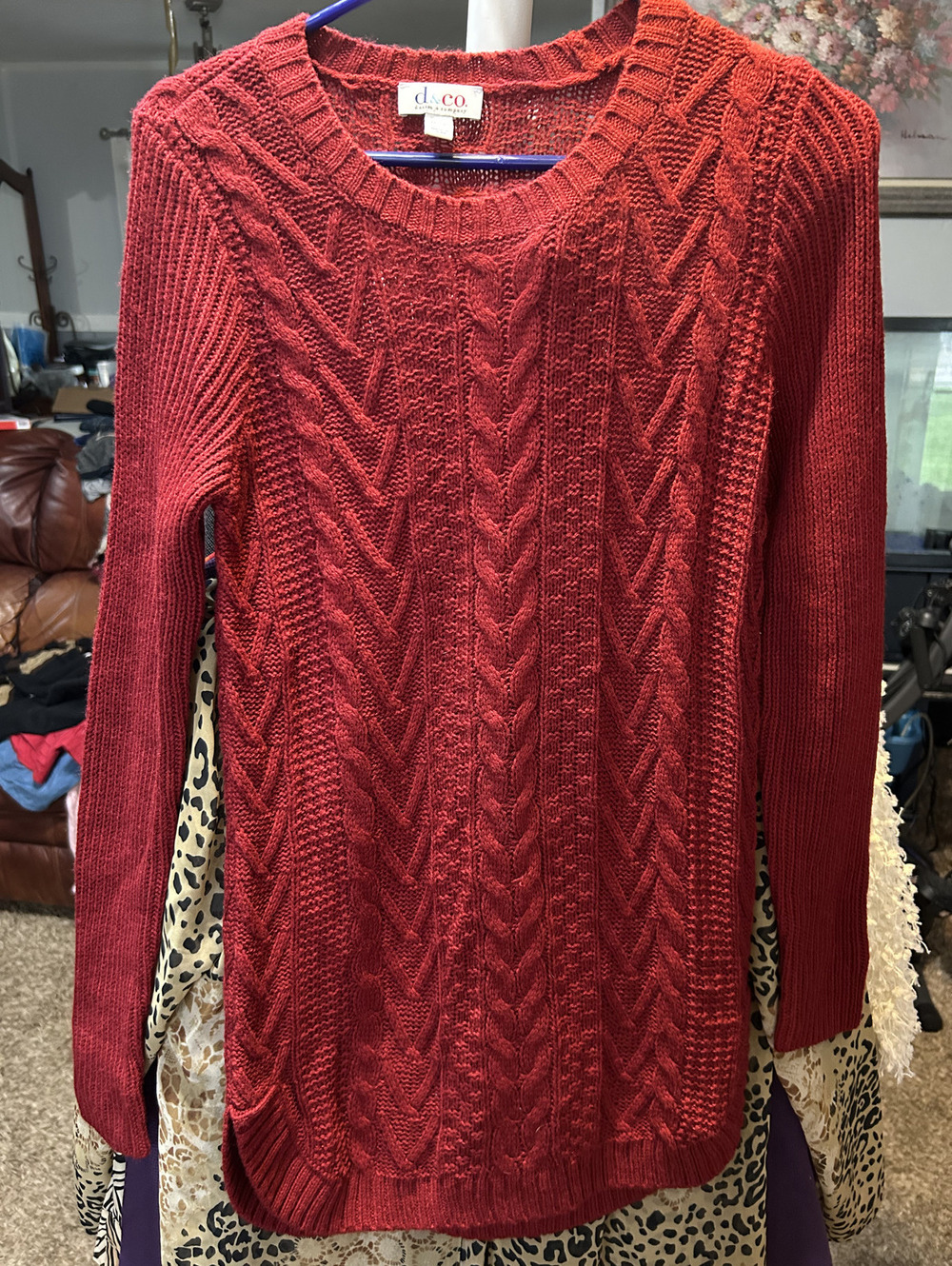 d&co. Red Cable Knit Acrylic Sweater Size XXS